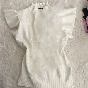 White Ruffled Flutter Sleeve Blouse
